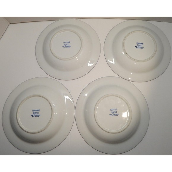 Raffine Sigma Fine Porcelain Soup Bowl Raised Detail Blue Rim Japan Set of 4 - Picture 6 of 10